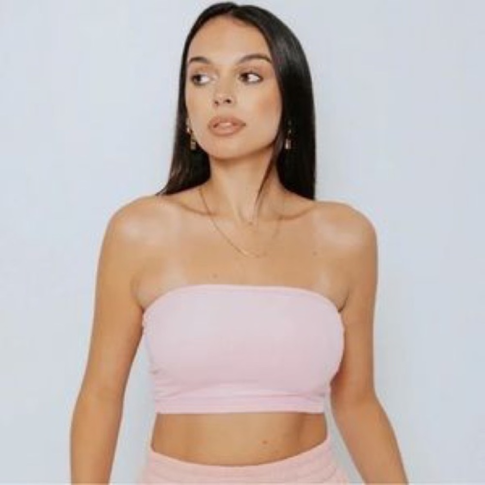 Klassy Network Ribbed Tube Top Brami (Crop) - Pink, Size XS